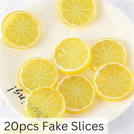 Babymoon | Set of 20 | Simulation Fake Mini Lemon Slices | Artificial Plastic Model | Ornament Decoration | Photography Props Basket Display Filler Slices