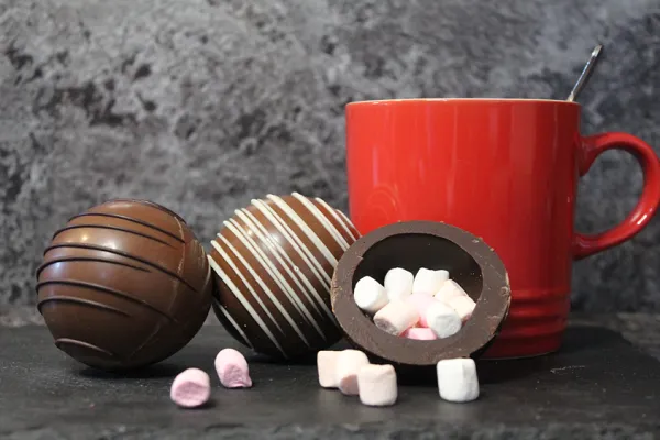 Boozy Flavoured Hot Chocolate Bombes with Mini Marshmallows