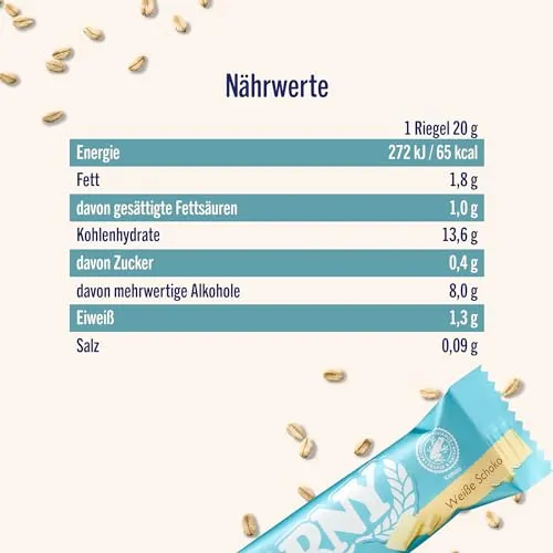 Corny Free White Chocolate Muesli Bars, No Added Sugar, 67 kcal/Bar, 60x20g | Light & Tasty Snack Choice