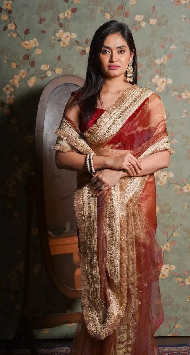 Green Tea Glass Tissue Banno Saree
