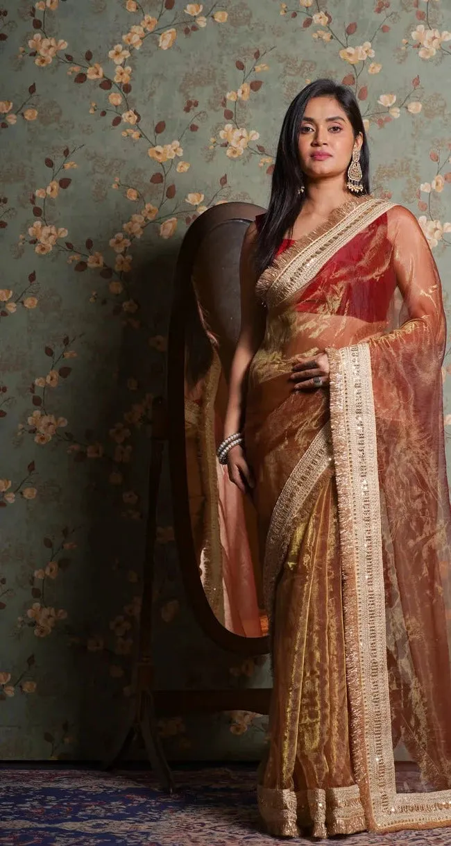 Green Tea Glass Tissue Banno Saree
