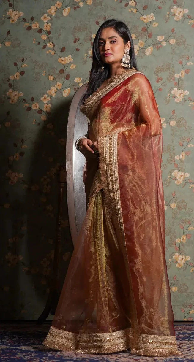 Green Tea Glass Tissue Banno Saree