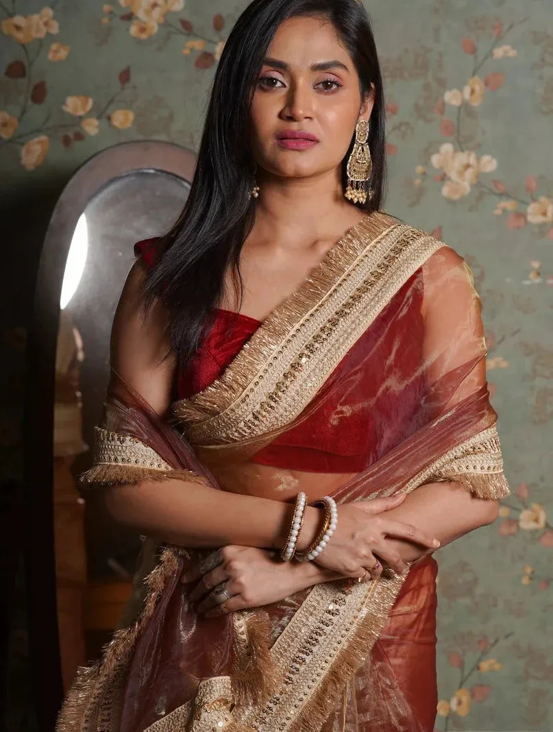 Green Tea Glass Tissue Banno Saree