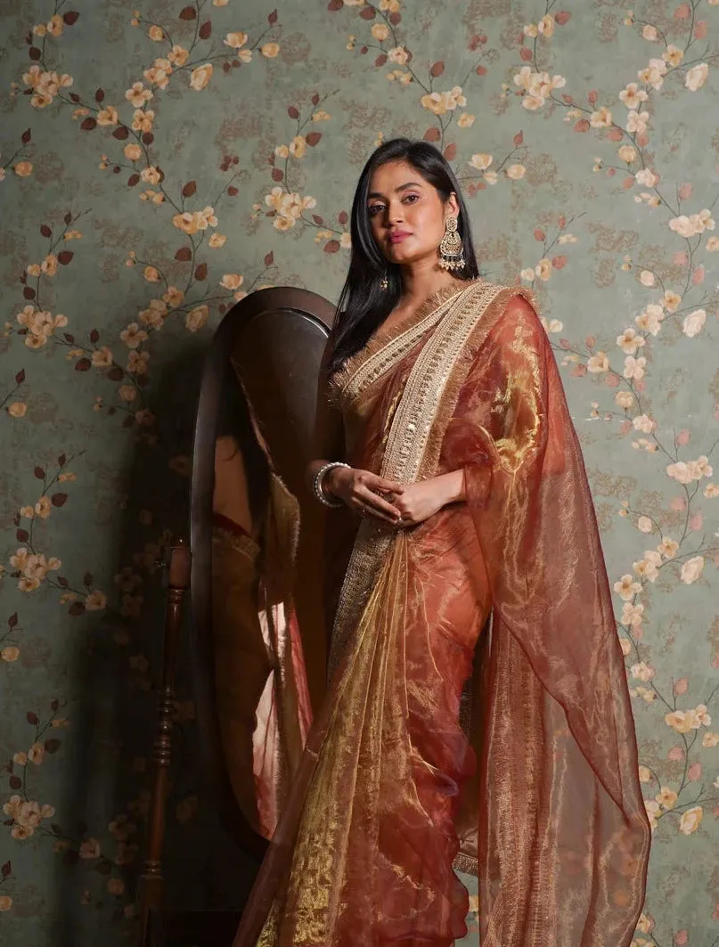 Green Tea Glass Tissue Banno Saree