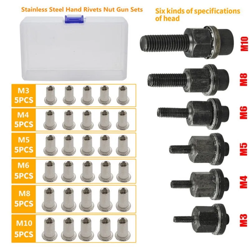 Hot Promotion 50% OffFlat Head Threaded Insert Nut Rivet Nuts Set