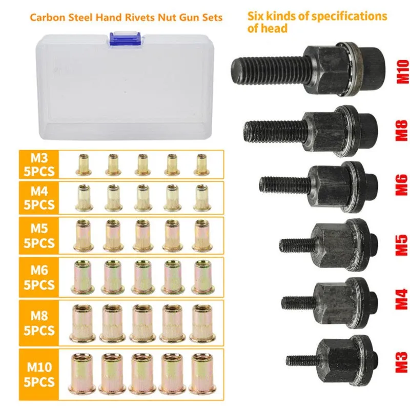 Hot Promotion 50% OffFlat Head Threaded Insert Nut Rivet Nuts Set