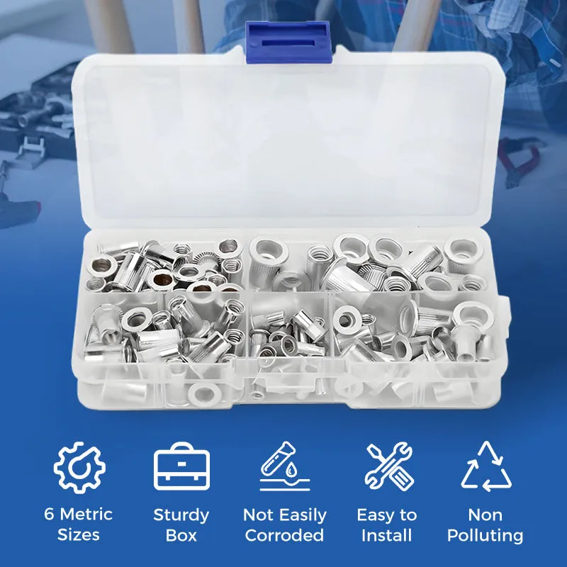 Hot Promotion 50% OffFlat Head Threaded Insert Nut Rivet Nuts Set