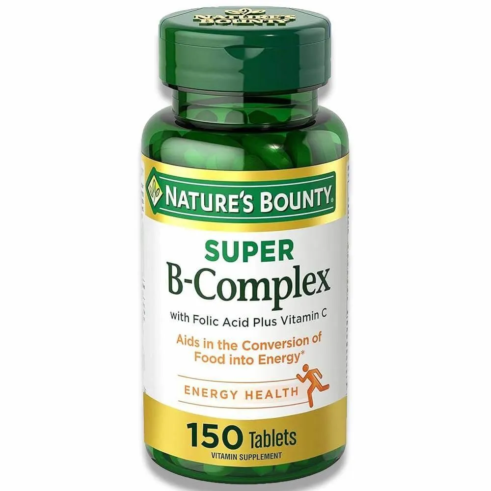 Nature's Bounty - Super B Complex with Vitamin C & Folic Acid, Immune & Energy Support - 150 Tablets - 12 Pack