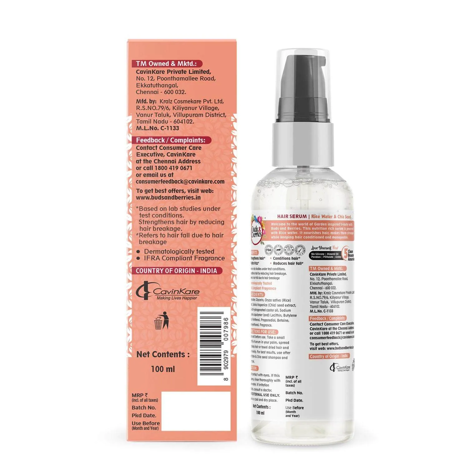 Rice Water & Chia Seed Hair Serum for Nourishment & Hair Growth | NO Silicone, NO Paraben - 100 ml