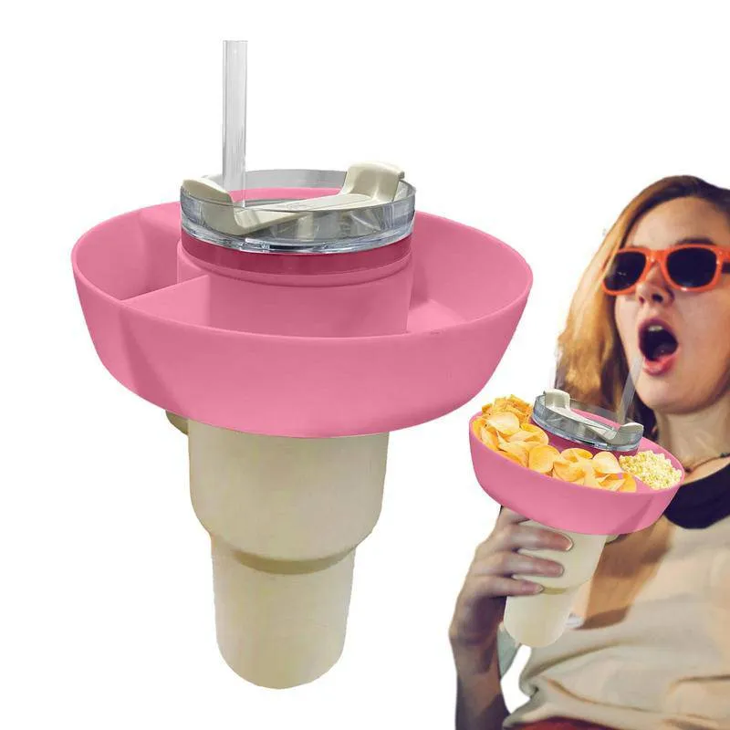 Snacks Holder Multifunctional Triple Top Popcorn Snack Bowl Drink With Straw for Stanley Quencher