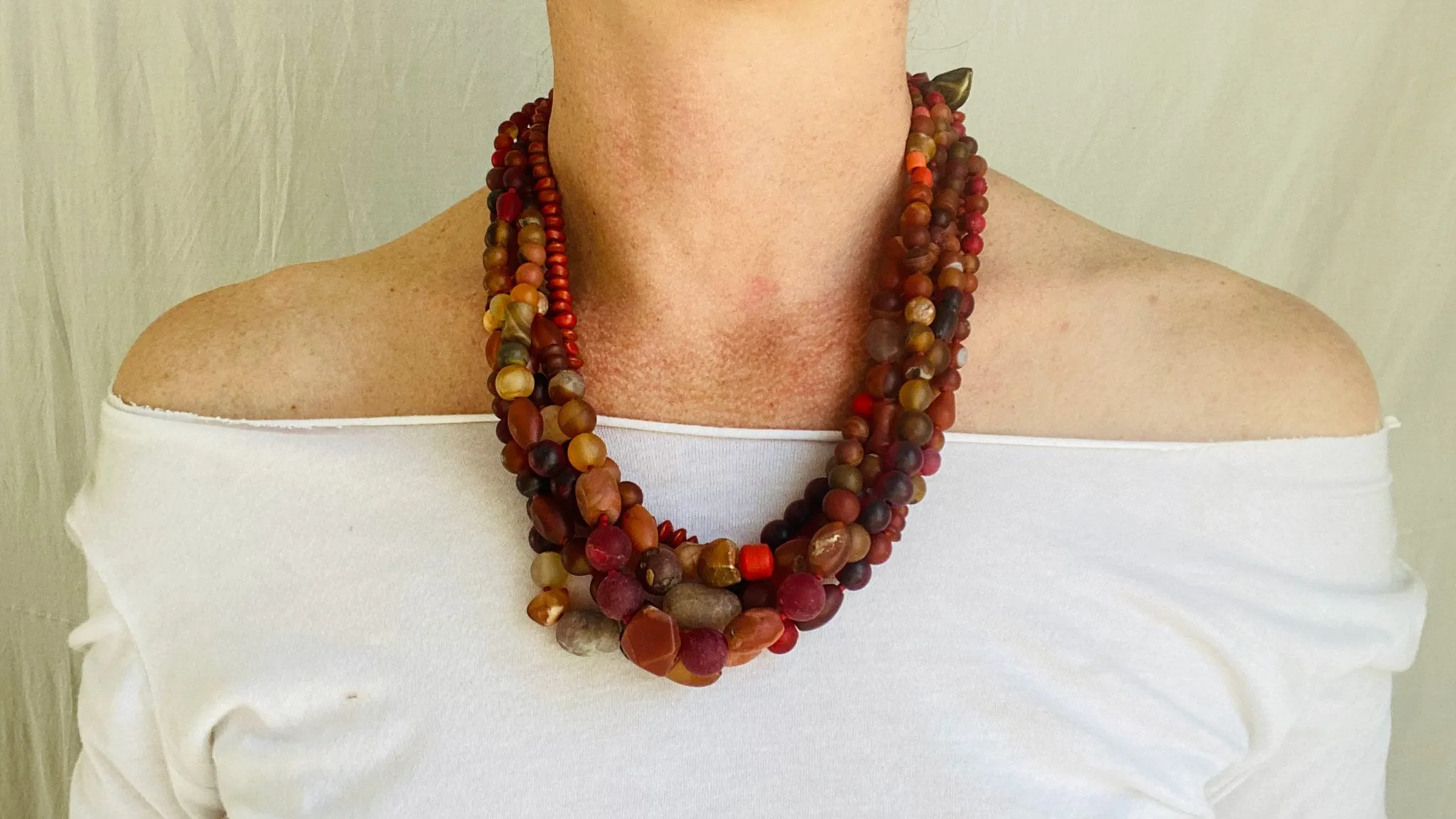 Vintage Stone, Glass and Seed Multi-Strand Necklace.