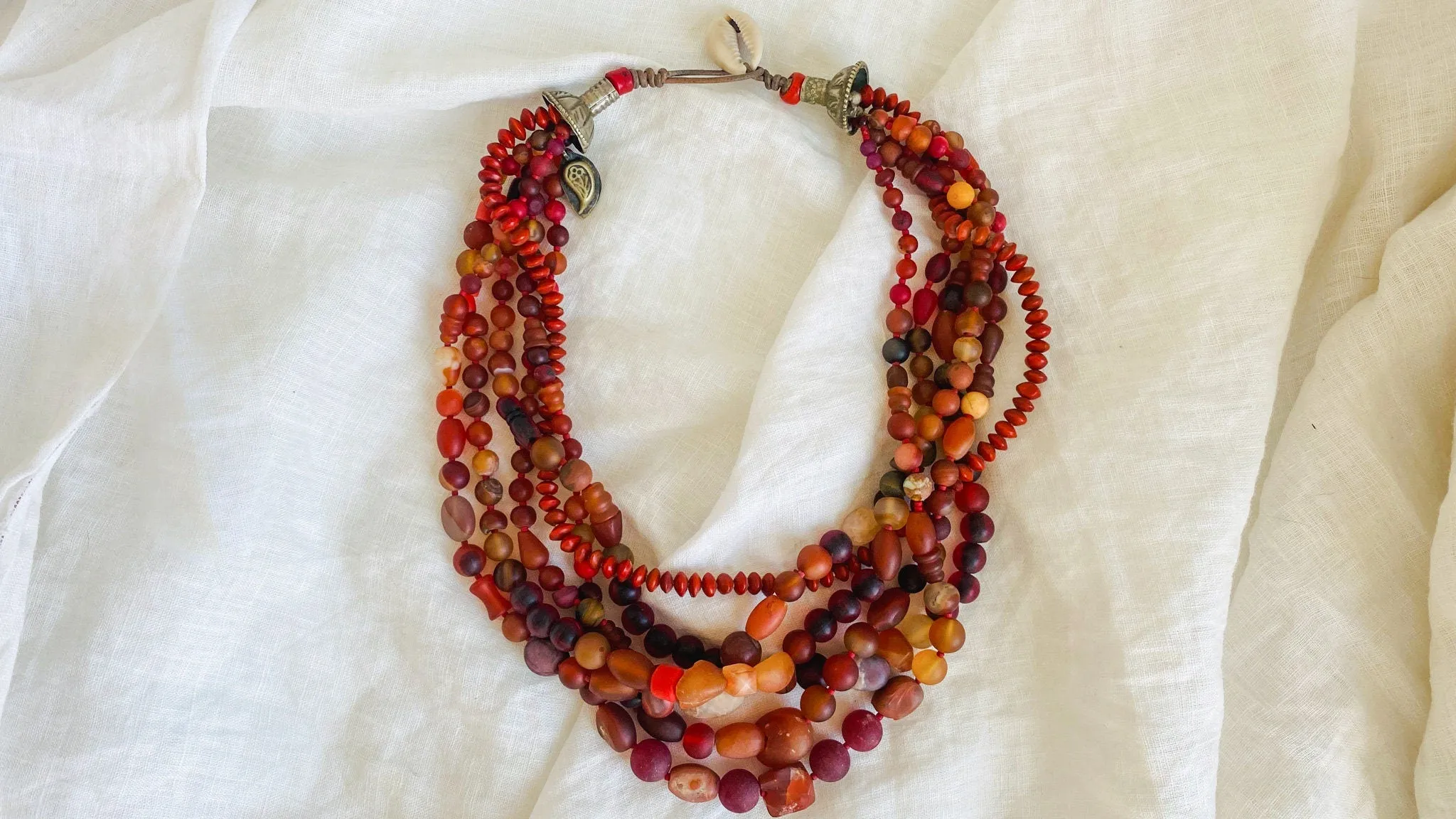Vintage Stone, Glass and Seed Multi-Strand Necklace.